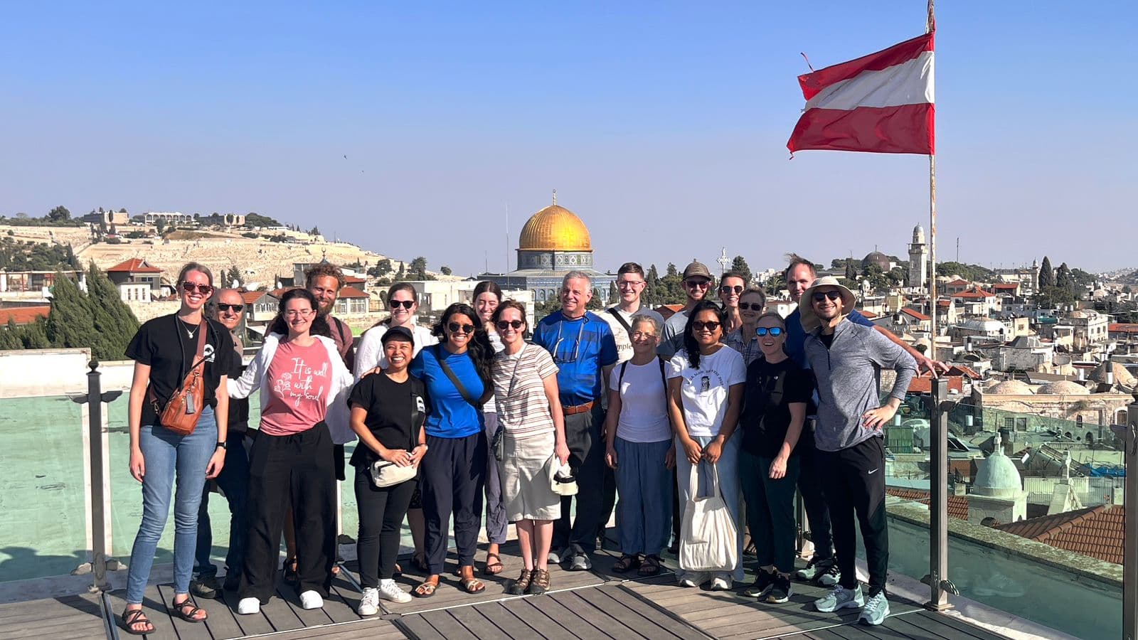 JUC students enjoy the view of Jerusalem from the Austrian Hospice.